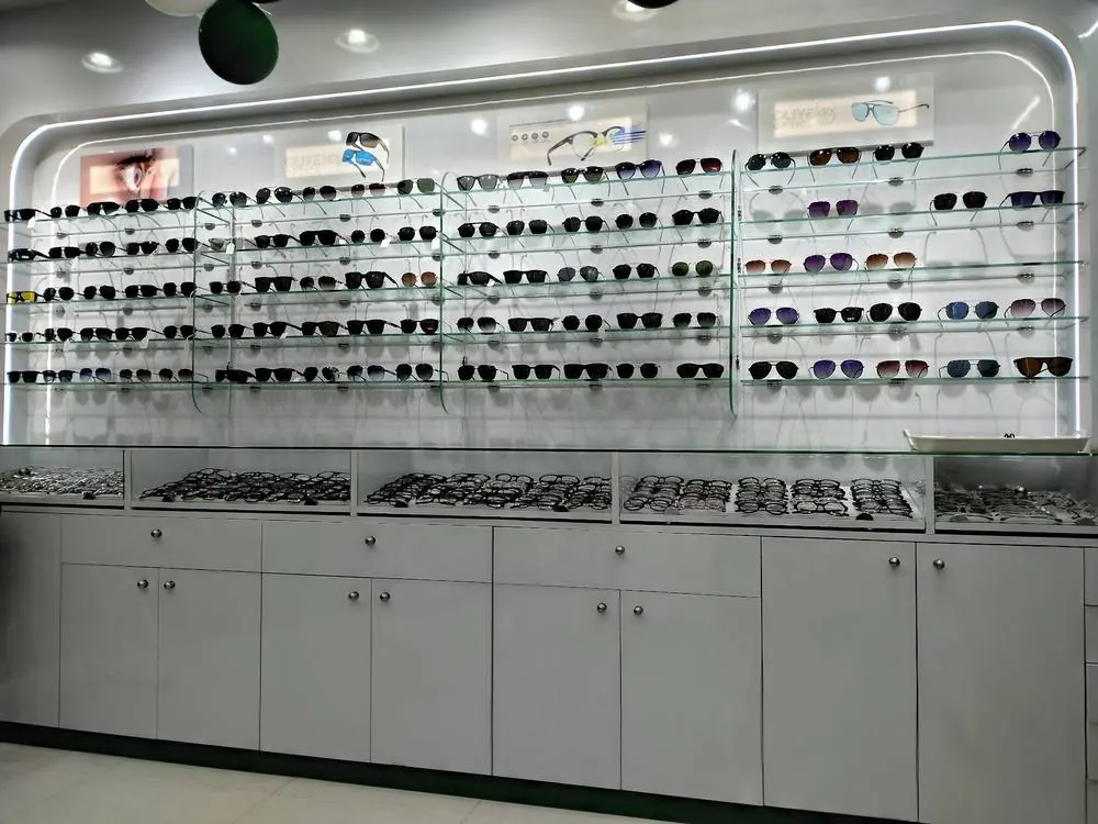 Olive Optics Sharjah sunglasses display wall